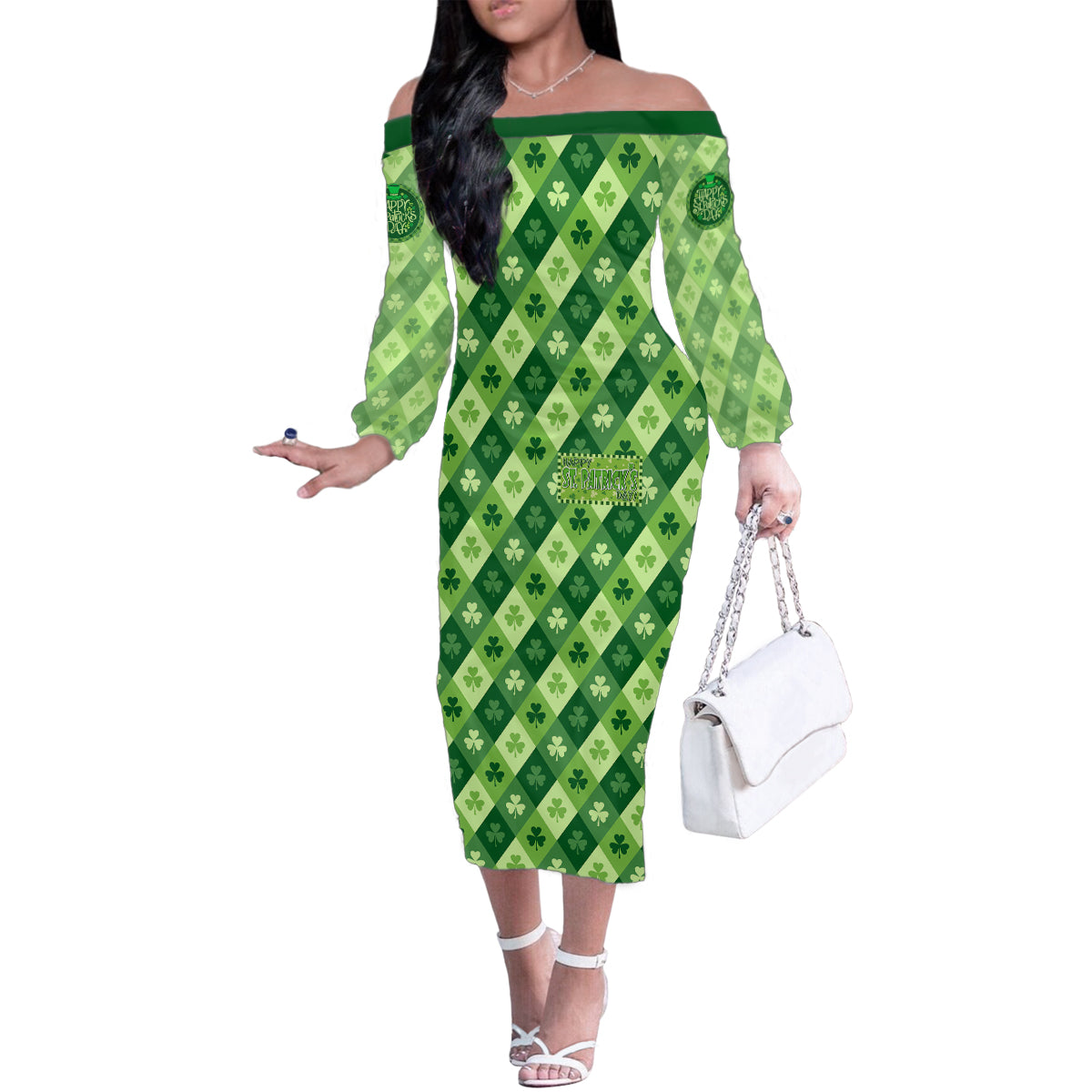 Irish St Patrick's Day Family Matching Off The Shoulder Long Sleeve Dress and Hawaiian Shirt Simple Style - Wonder Print Shop