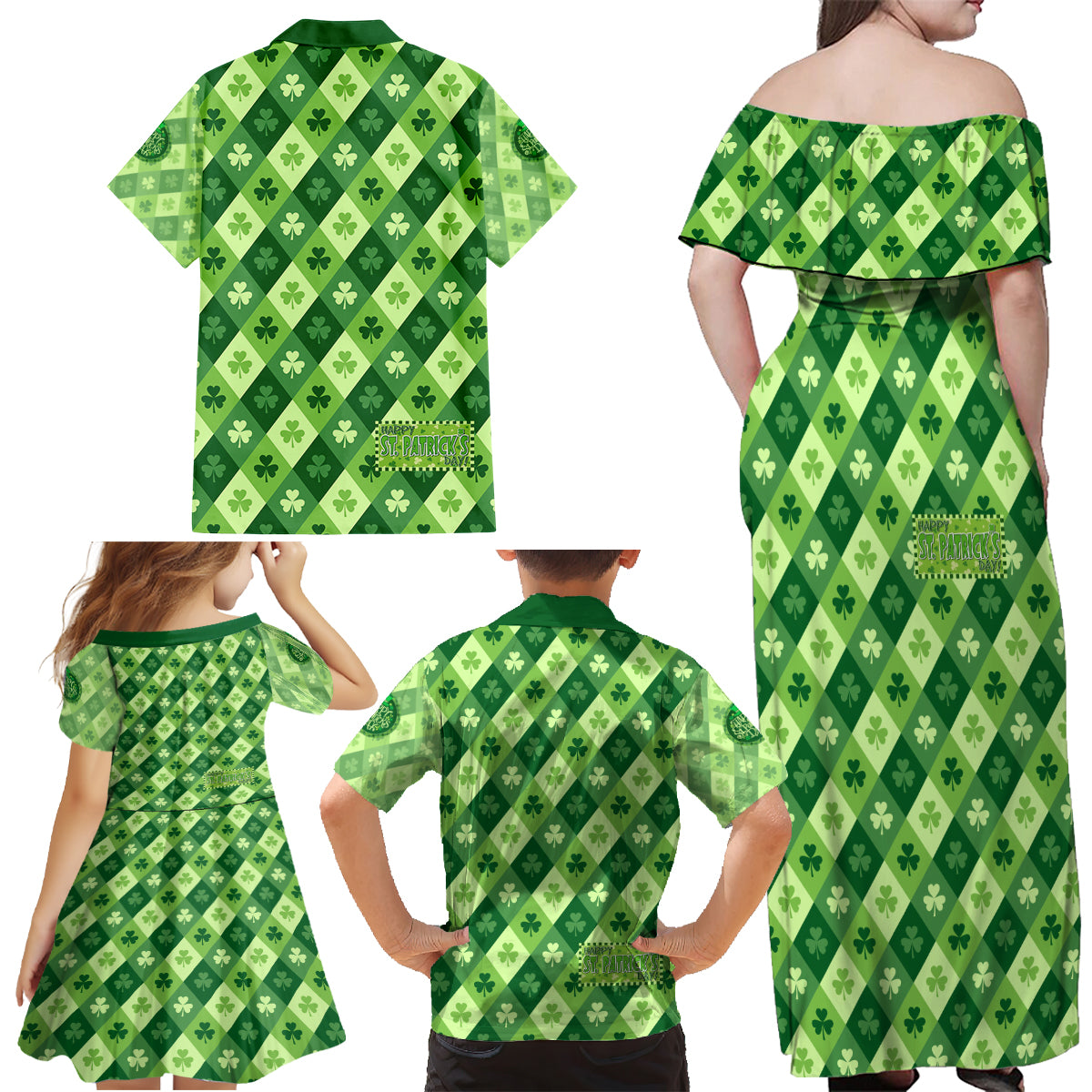 Irish St Patrick's Day Family Matching Off Shoulder Maxi Dress and Hawaiian Shirt Simple Style - Wonder Print Shop