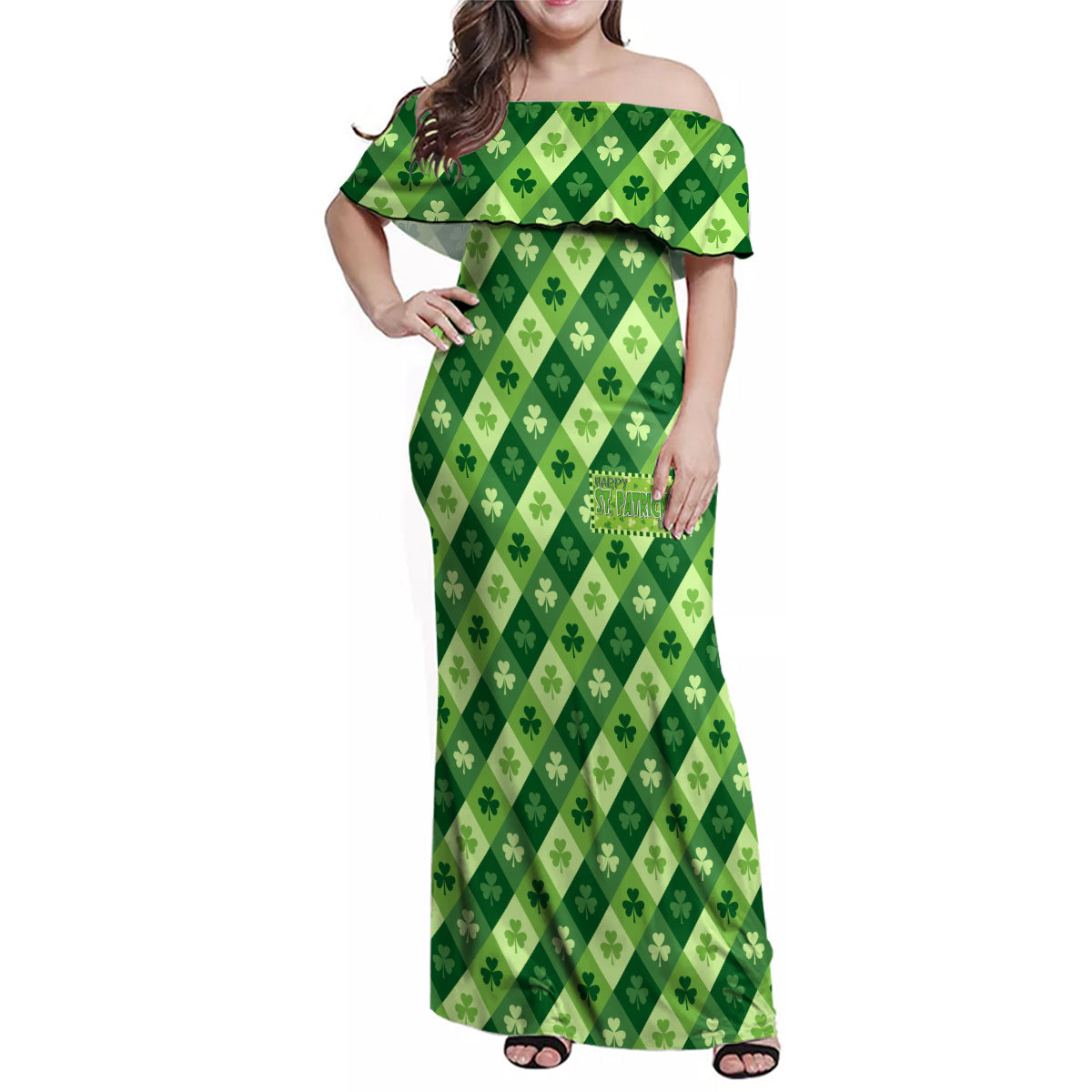 Irish St Patrick's Day Family Matching Off Shoulder Maxi Dress and Hawaiian Shirt Simple Style - Wonder Print Shop