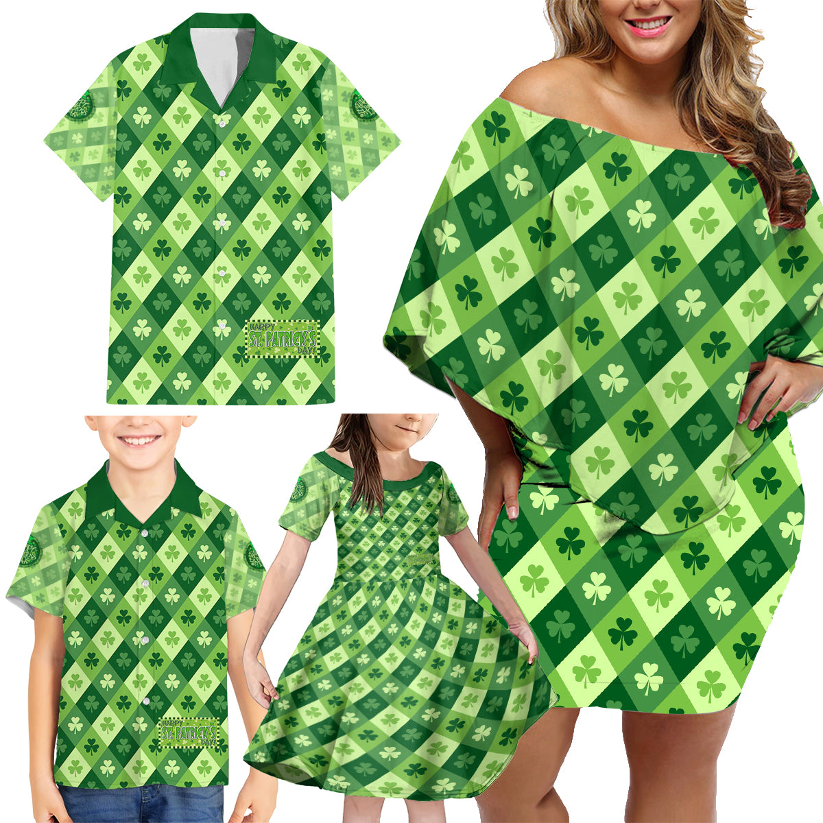 Irish St Patrick's Day Family Matching Off Shoulder Short Dress and Hawaiian Shirt Simple Style - Wonder Print Shop