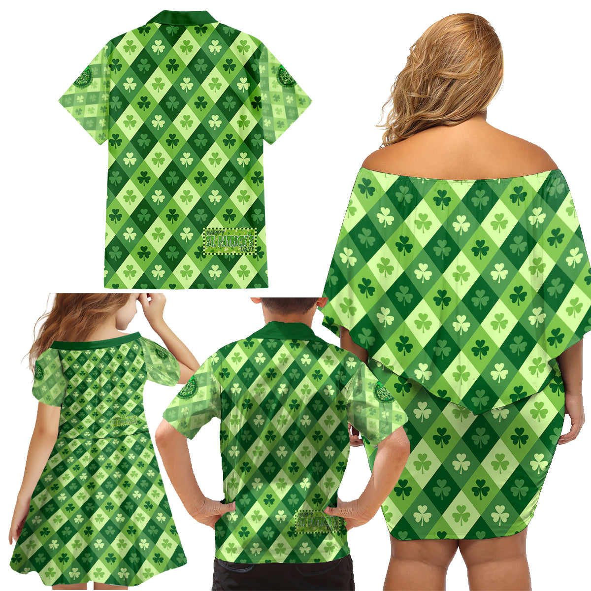 Irish St Patrick's Day Family Matching Off Shoulder Short Dress and Hawaiian Shirt Simple Style - Wonder Print Shop