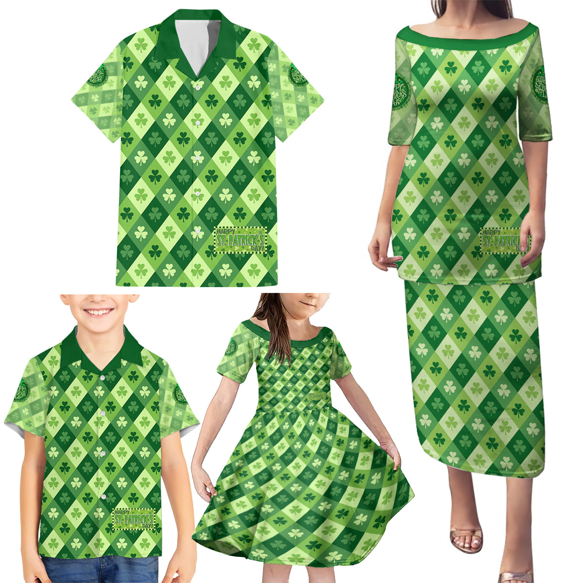 Irish St Patrick's Day Family Matching Puletasi and Hawaiian Shirt Simple Style - Wonder Print Shop