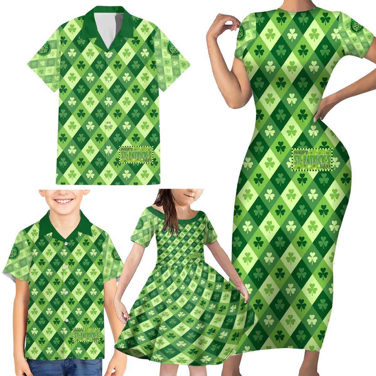 Irish St Patrick's Day Family Matching Short Sleeve Bodycon Dress and Hawaiian Shirt Simple Style - Wonder Print Shop