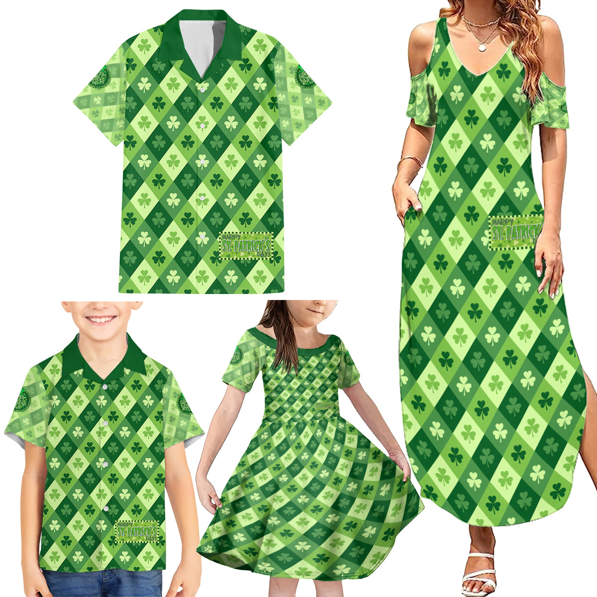 Irish St Patrick's Day Family Matching Summer Maxi Dress and Hawaiian Shirt Simple Style - Wonder Print Shop