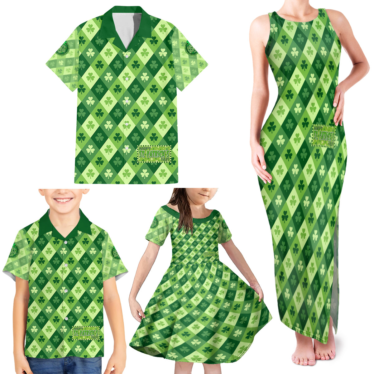 Irish St Patrick's Day Family Matching Tank Maxi Dress and Hawaiian Shirt Simple Style - Wonder Print Shop