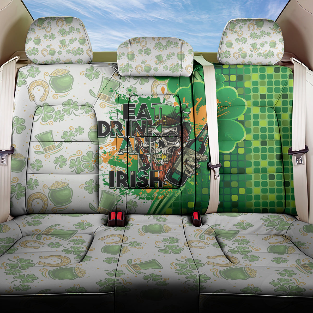 Happy St Patrick's Day Back Car Seat Cover Eat Drink and Be Irish - Wonder Print Shop
