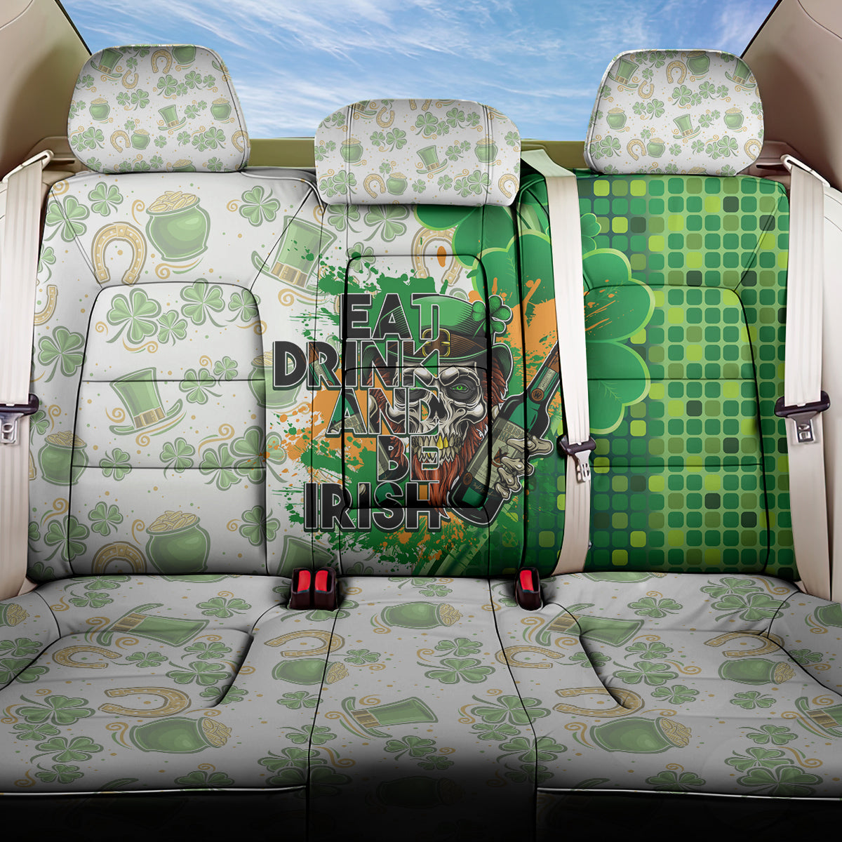 Happy St Patrick's Day Back Car Seat Cover Eat Drink and Be Irish