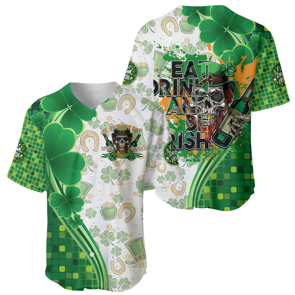 Happy St Patrick's Day Baseball Jersey Eat Drink and Be Irish - Wonder Print Shop