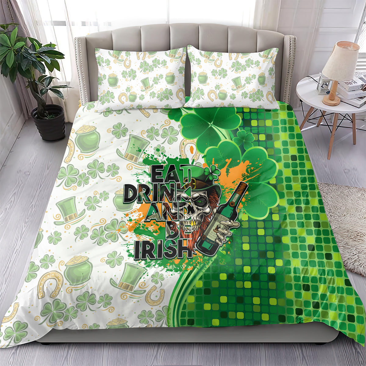 Happy St Patrick's Day Bedding Set Eat Drink and Be Irish - Wonder Print Shop