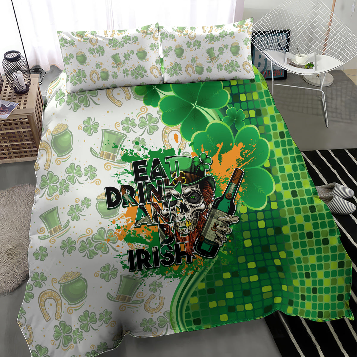 Happy St Patrick's Day Bedding Set Eat Drink and Be Irish - Wonder Print Shop