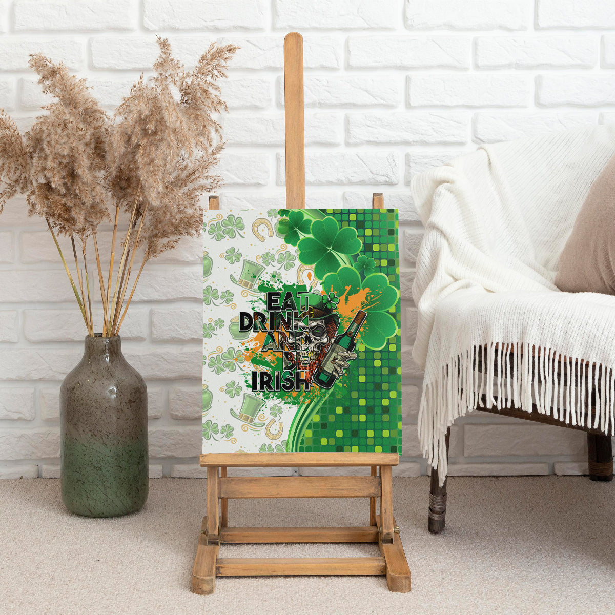 Happy St Patrick's Day Canvas Wall Art Eat Drink and Be Irish - Wonder Print Shop