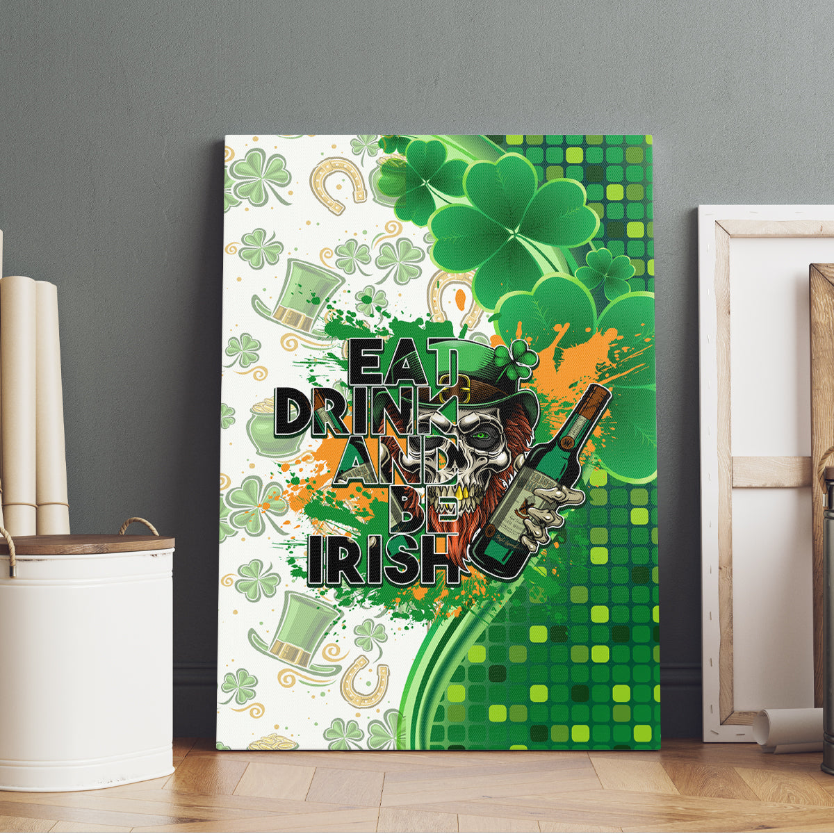 Happy St Patrick's Day Canvas Wall Art Eat Drink and Be Irish - Wonder Print Shop