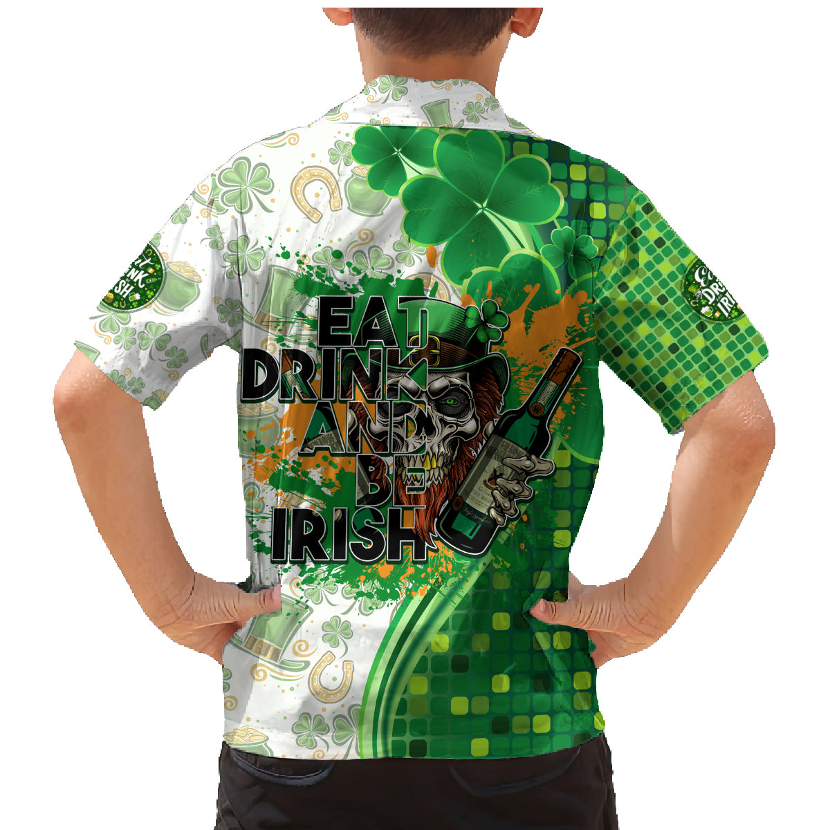 Happy St Patrick's Day Family Matching Mermaid Dress and Hawaiian Shirt Eat Drink and Be Irish - Wonder Print Shop