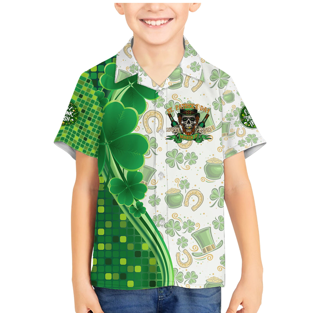 Happy St Patrick's Day Family Matching Mermaid Dress and Hawaiian Shirt Eat Drink and Be Irish - Wonder Print Shop