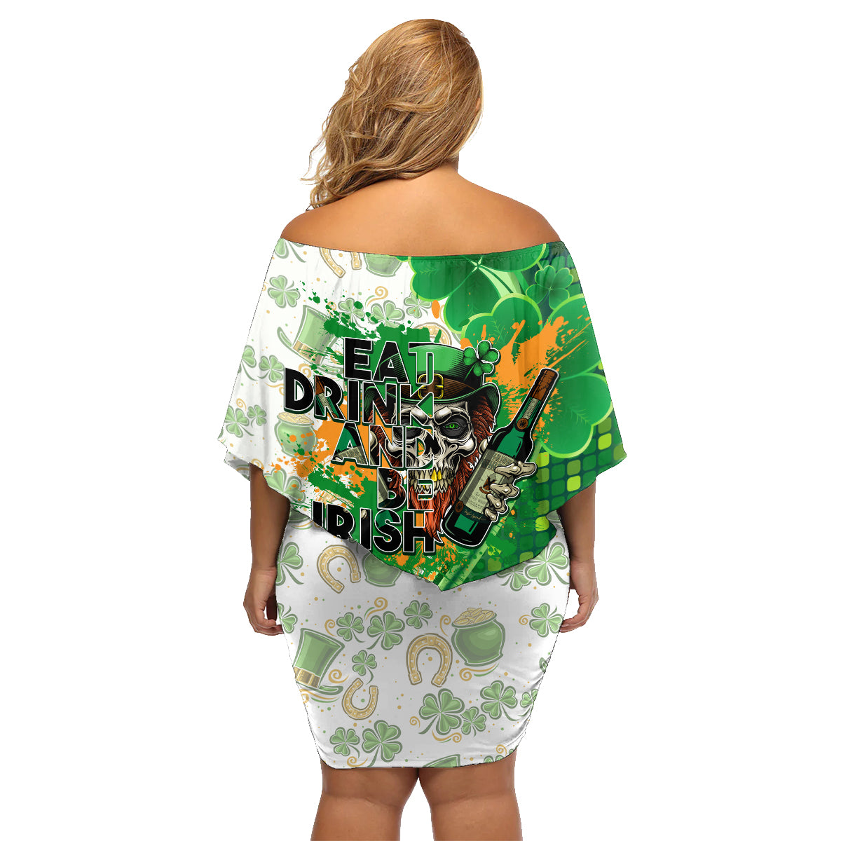 Happy St Patrick's Day Family Matching Off Shoulder Short Dress and Hawaiian Shirt Eat Drink and Be Irish - Wonder Print Shop