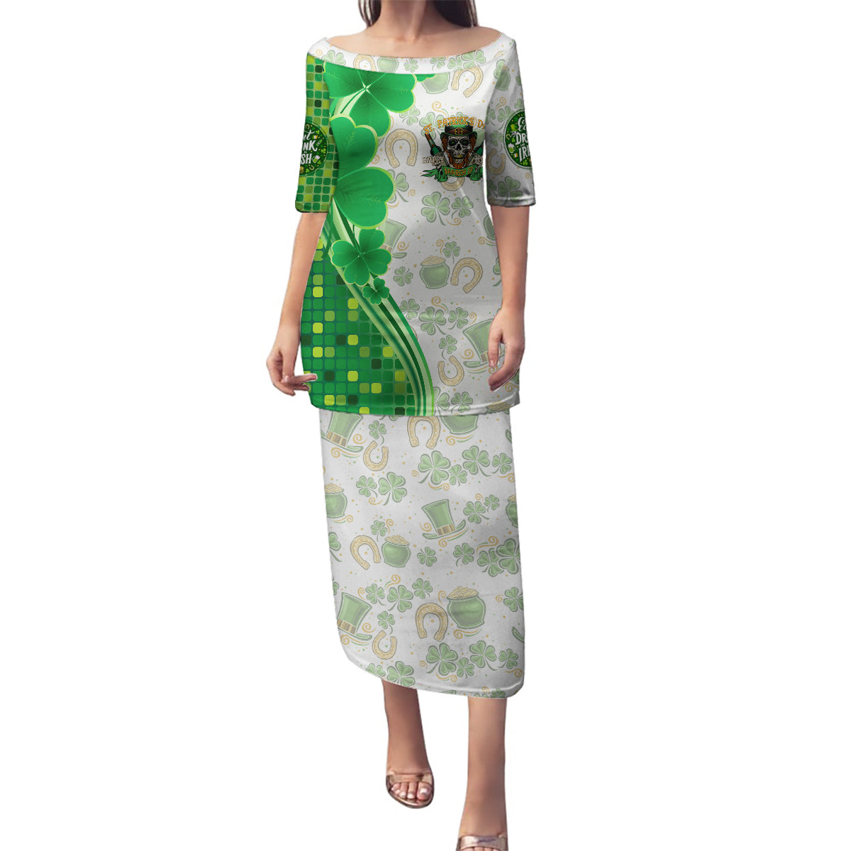 Happy St Patrick's Day Family Matching Puletasi and Hawaiian Shirt Eat Drink and Be Irish - Wonder Print Shop
