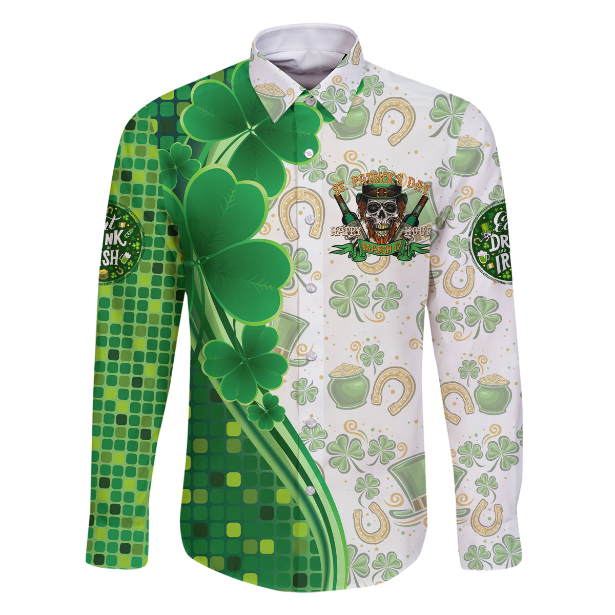 Happy St Patrick's Day Family Matching Summer Maxi Dress and Hawaiian Shirt Eat Drink and Be Irish - Wonder Print Shop