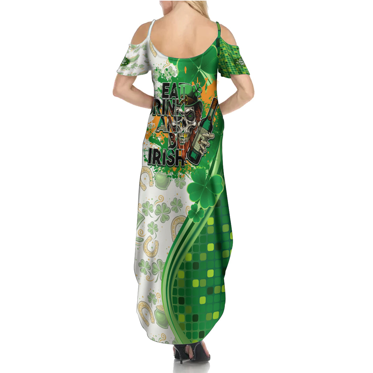 Happy St Patrick's Day Family Matching Summer Maxi Dress and Hawaiian Shirt Eat Drink and Be Irish - Wonder Print Shop