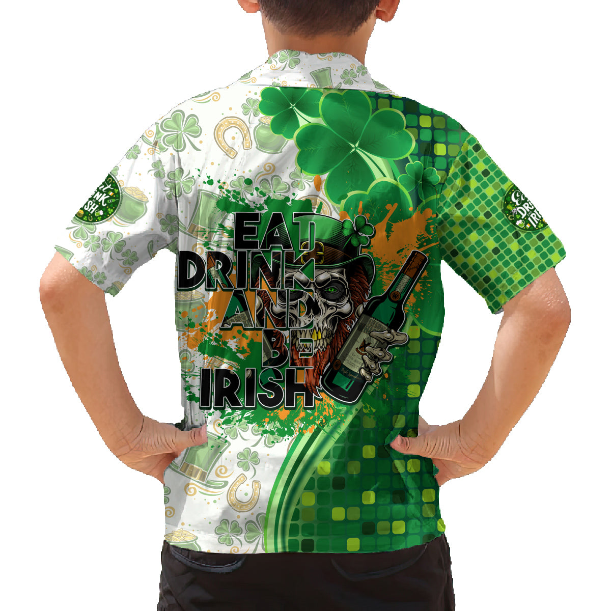 Happy St Patrick's Day Family Matching Tank Maxi Dress and Hawaiian Shirt Eat Drink and Be Irish - Wonder Print Shop