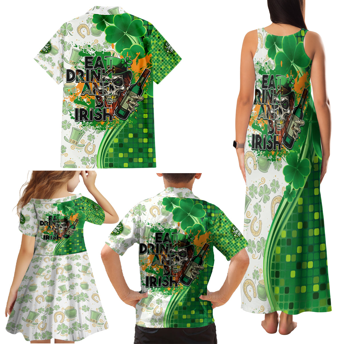 Happy St Patrick's Day Family Matching Tank Maxi Dress and Hawaiian Shirt Eat Drink and Be Irish - Wonder Print Shop