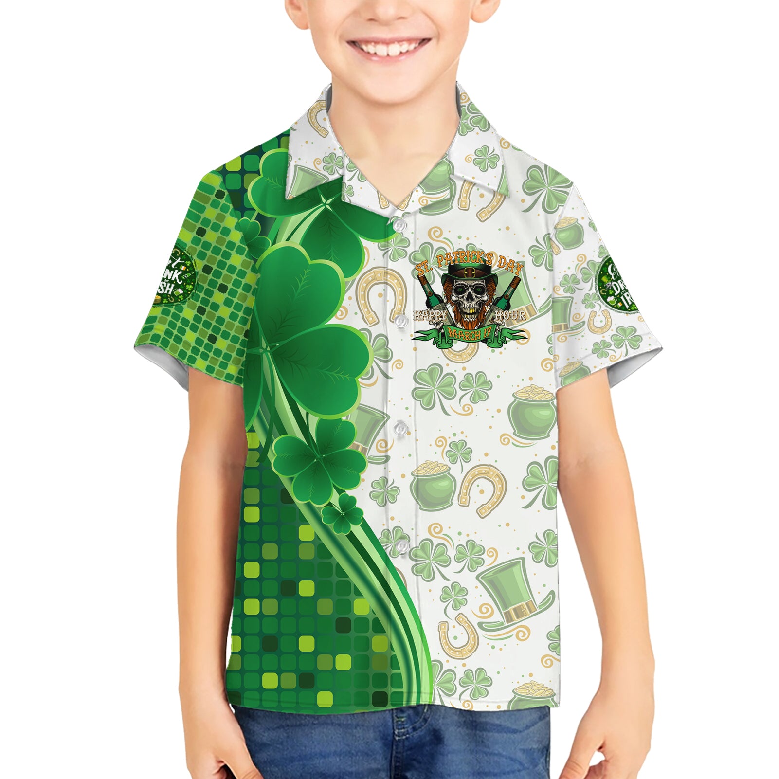 Happy St Patrick's Day Kid Hawaiian Shirt Eat Drink and Be Irish - Wonder Print Shop