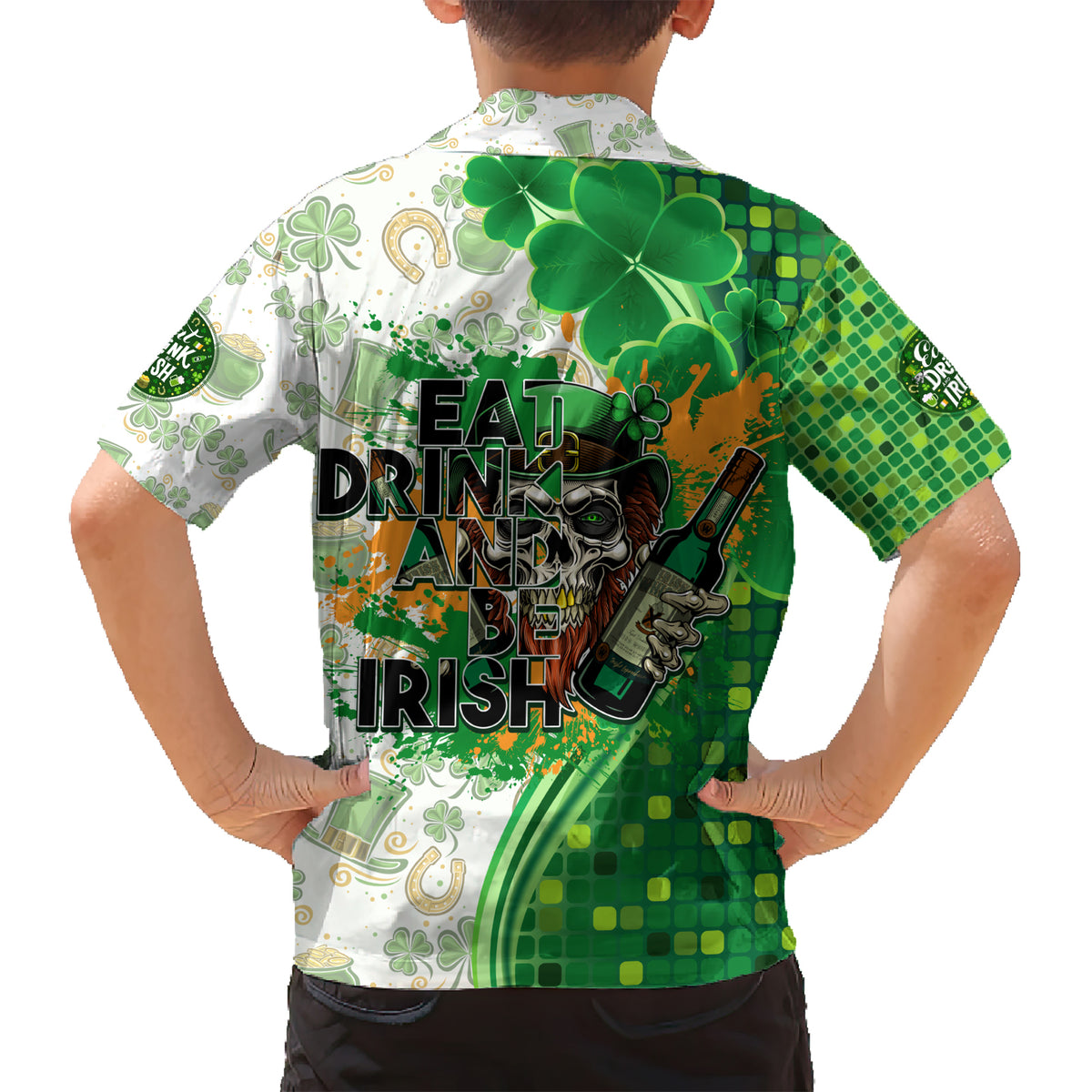 Happy St Patrick's Day Kid Hawaiian Shirt Eat Drink and Be Irish - Wonder Print Shop