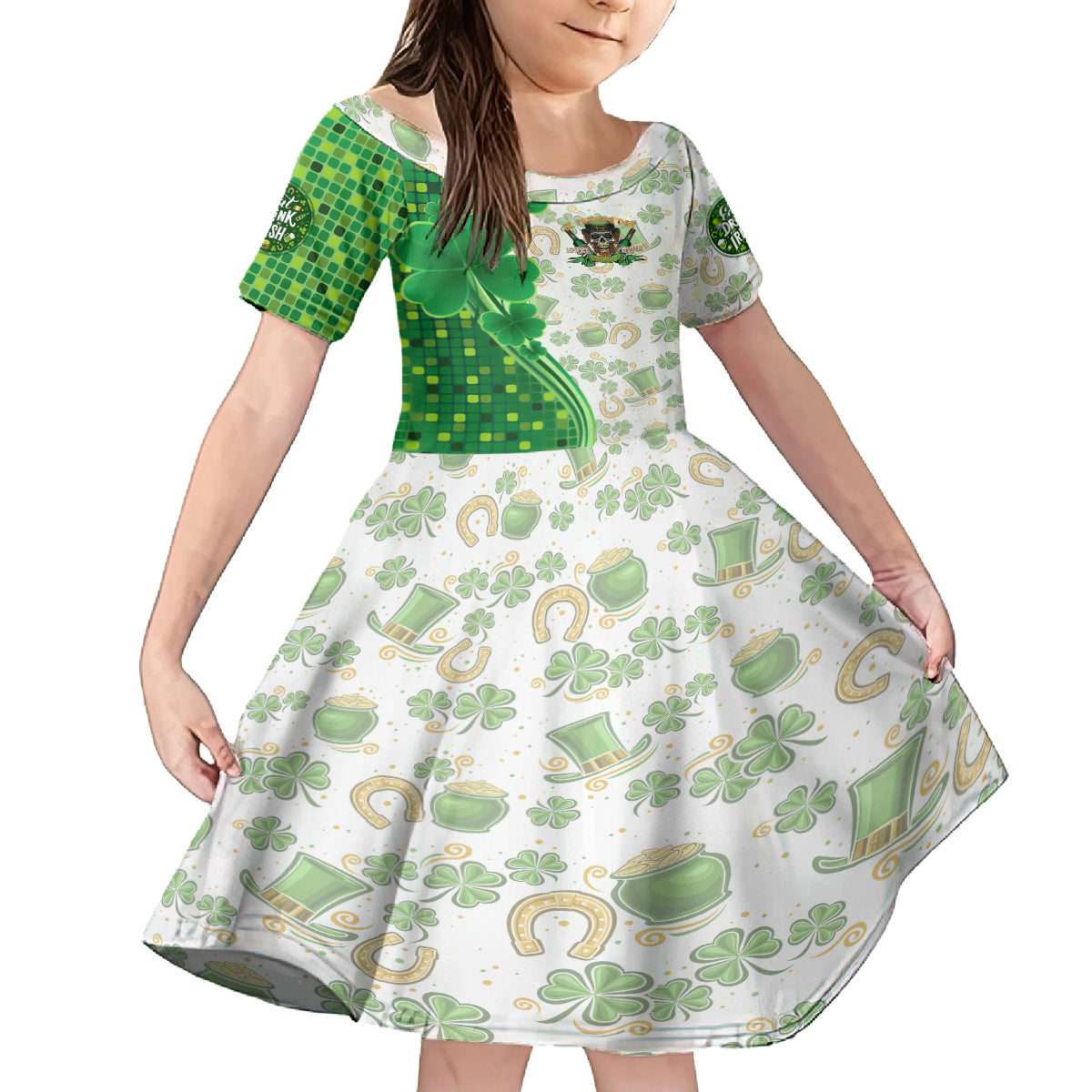 Happy St Patrick's Day Kid Short Sleeve Dress Eat Drink and Be Irish - Wonder Print Shop