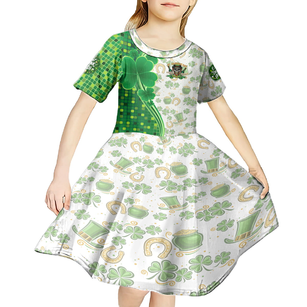 Happy St Patrick's Day Kid Short Sleeve Dress Eat Drink and Be Irish - Wonder Print Shop