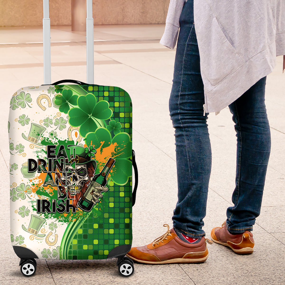 Happy St Patrick's Day Luggage Cover Eat Drink and Be Irish