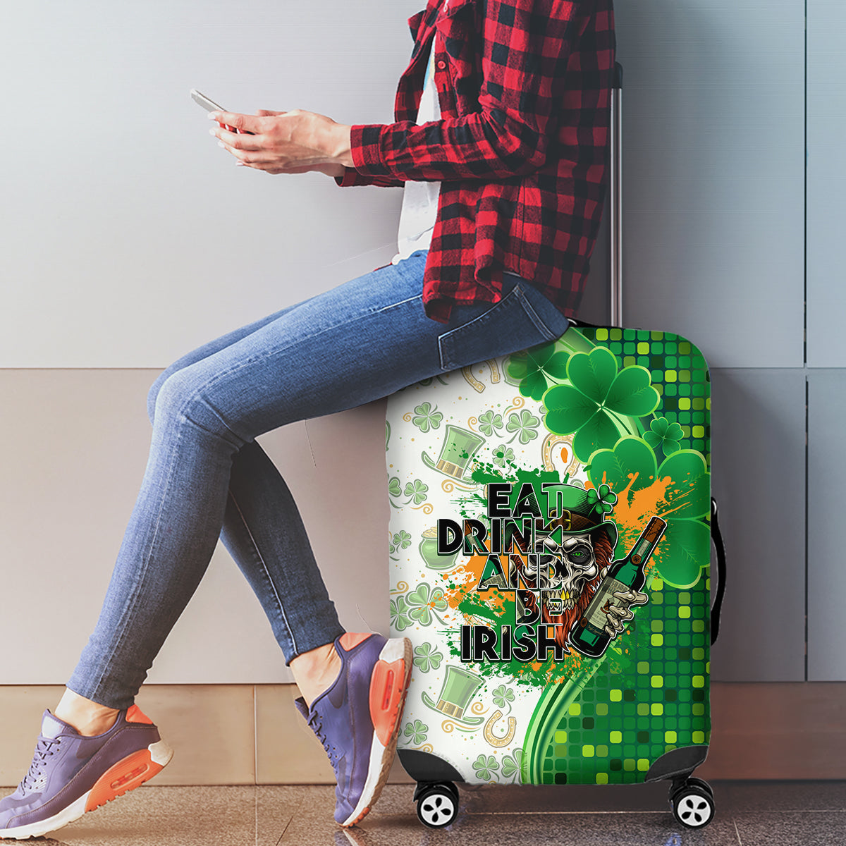 Happy St Patrick's Day Luggage Cover Eat Drink and Be Irish - Wonder Print Shop