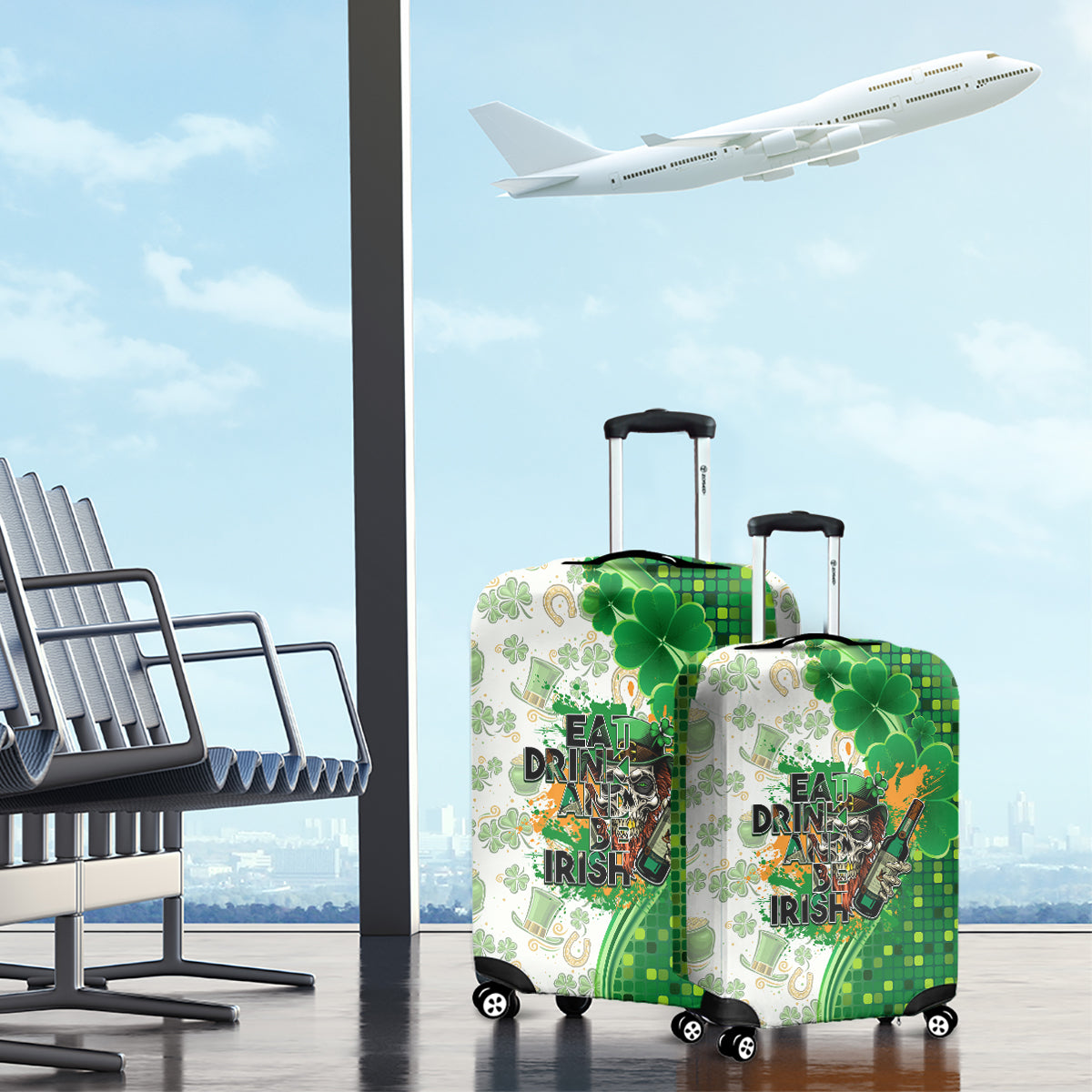 Happy St Patrick's Day Luggage Cover Eat Drink and Be Irish - Wonder Print Shop