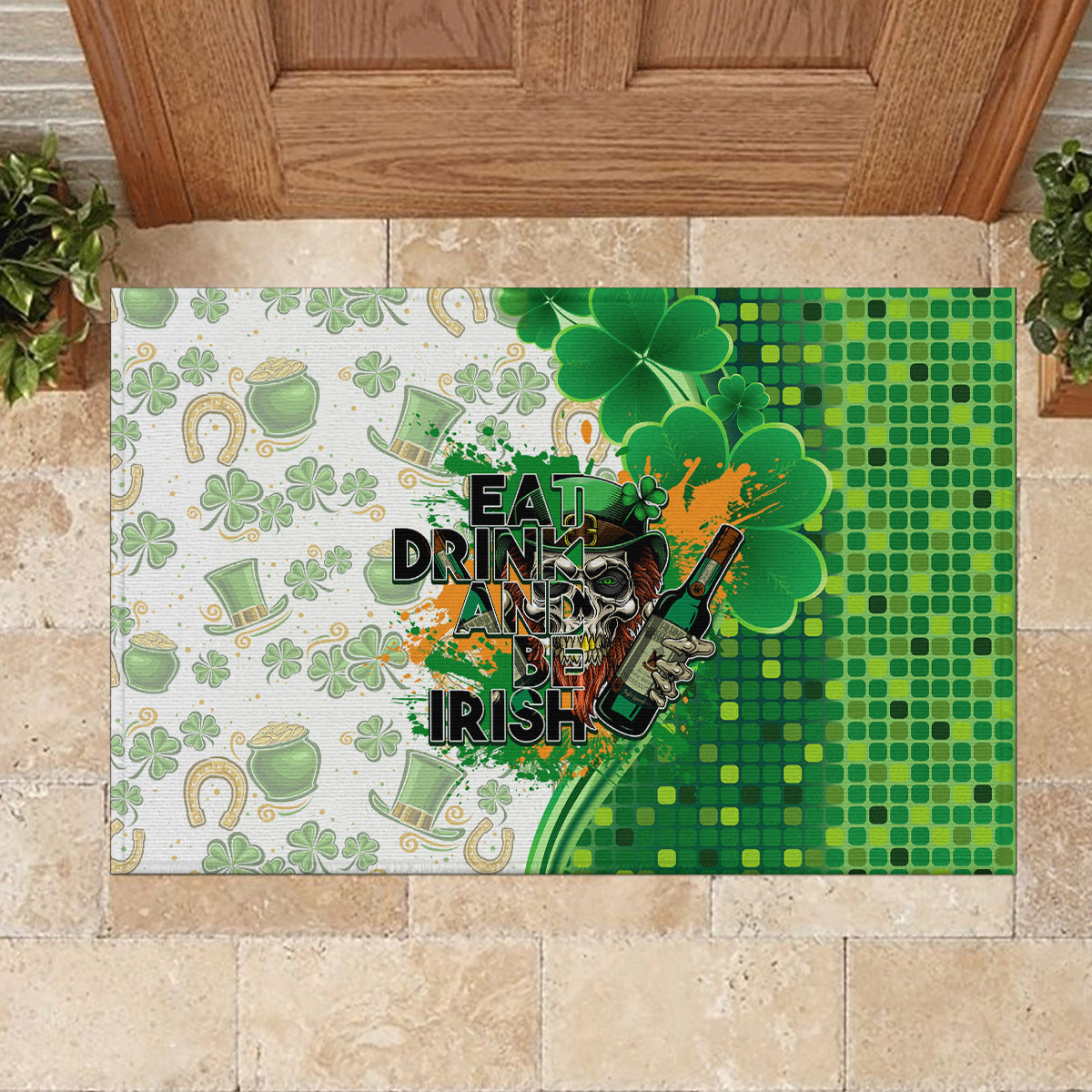 Happy St Patrick's Day Rubber Doormat Eat Drink and Be Irish - Wonder Print Shop