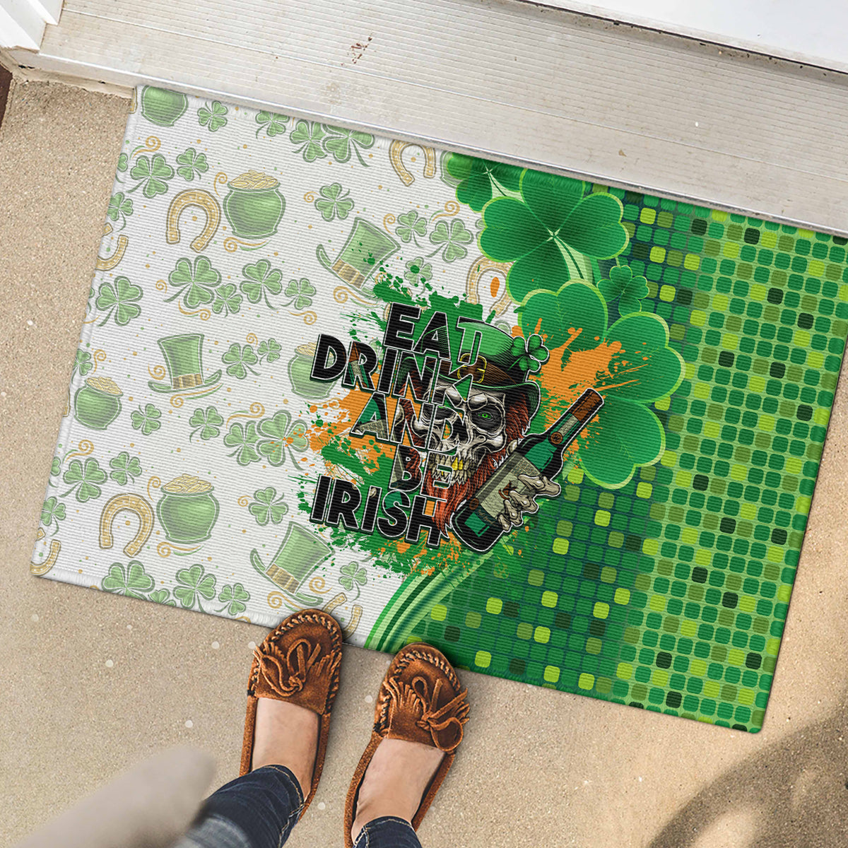 Happy St Patrick's Day Rubber Doormat Eat Drink and Be Irish - Wonder Print Shop