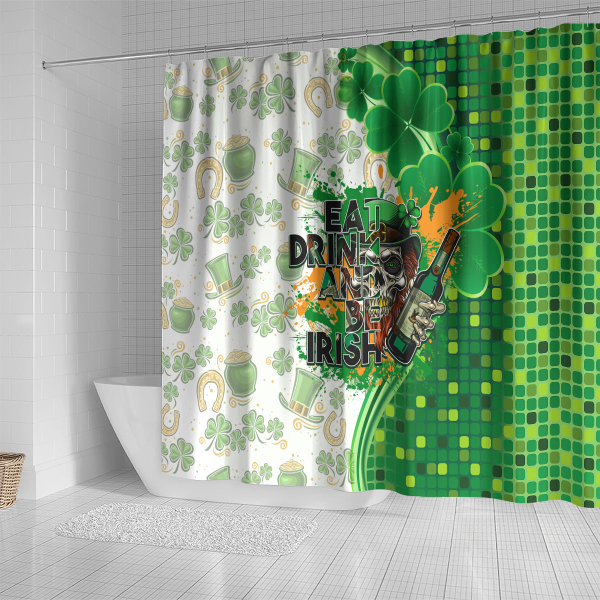Happy St Patrick's Day Shower Curtain Eat Drink and Be Irish