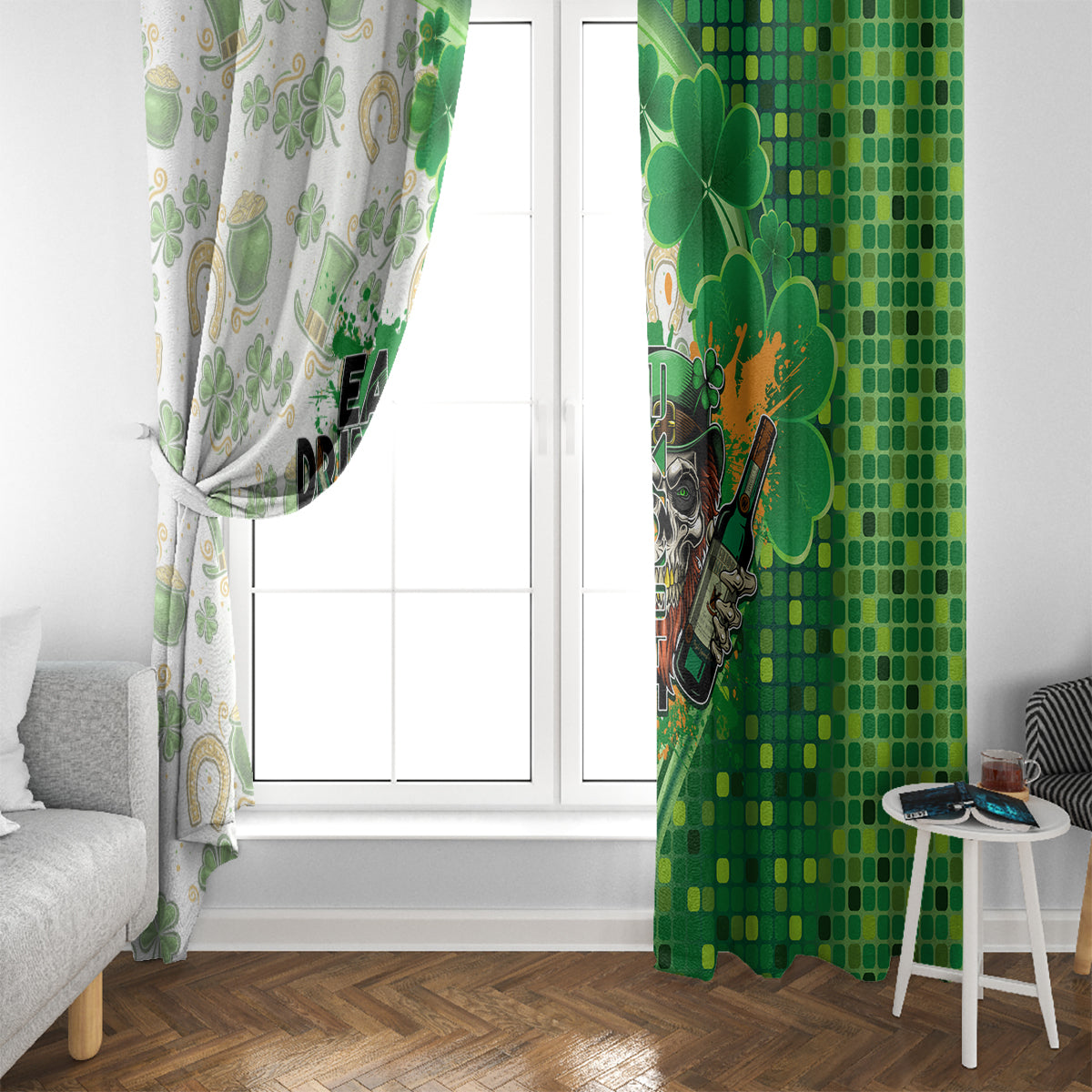 Happy St Patrick's Day Window Curtain Eat Drink and Be Irish - Wonder Print Shop