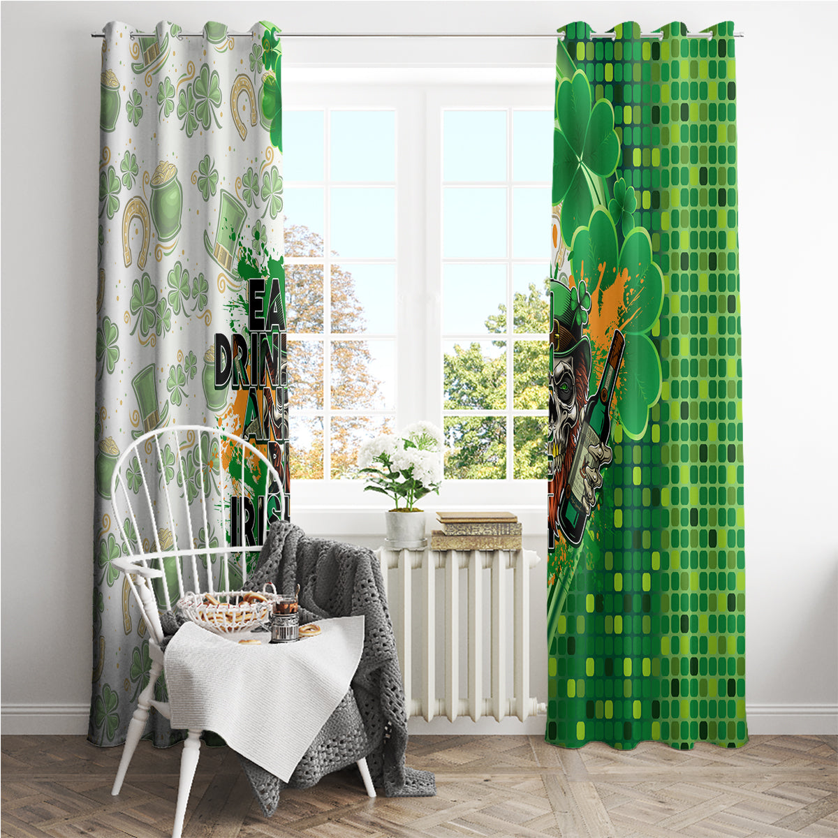 Happy St Patrick's Day Window Curtain Eat Drink and Be Irish - Wonder Print Shop