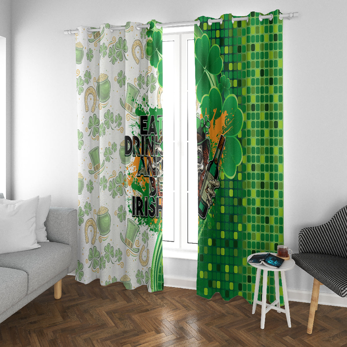 Happy St Patrick's Day Window Curtain Eat Drink and Be Irish - Wonder Print Shop