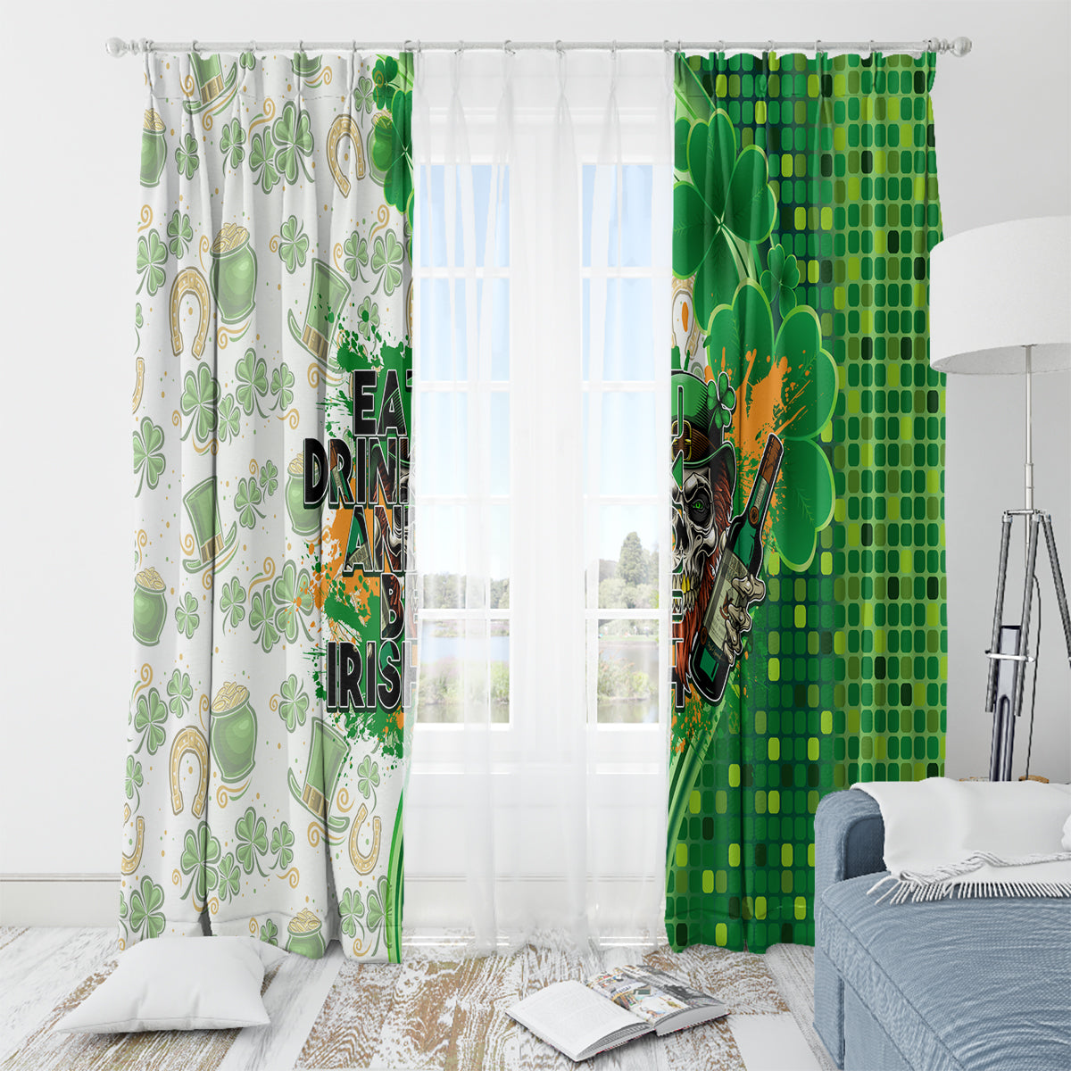 Happy St Patrick's Day Window Curtain Eat Drink and Be Irish - Wonder Print Shop