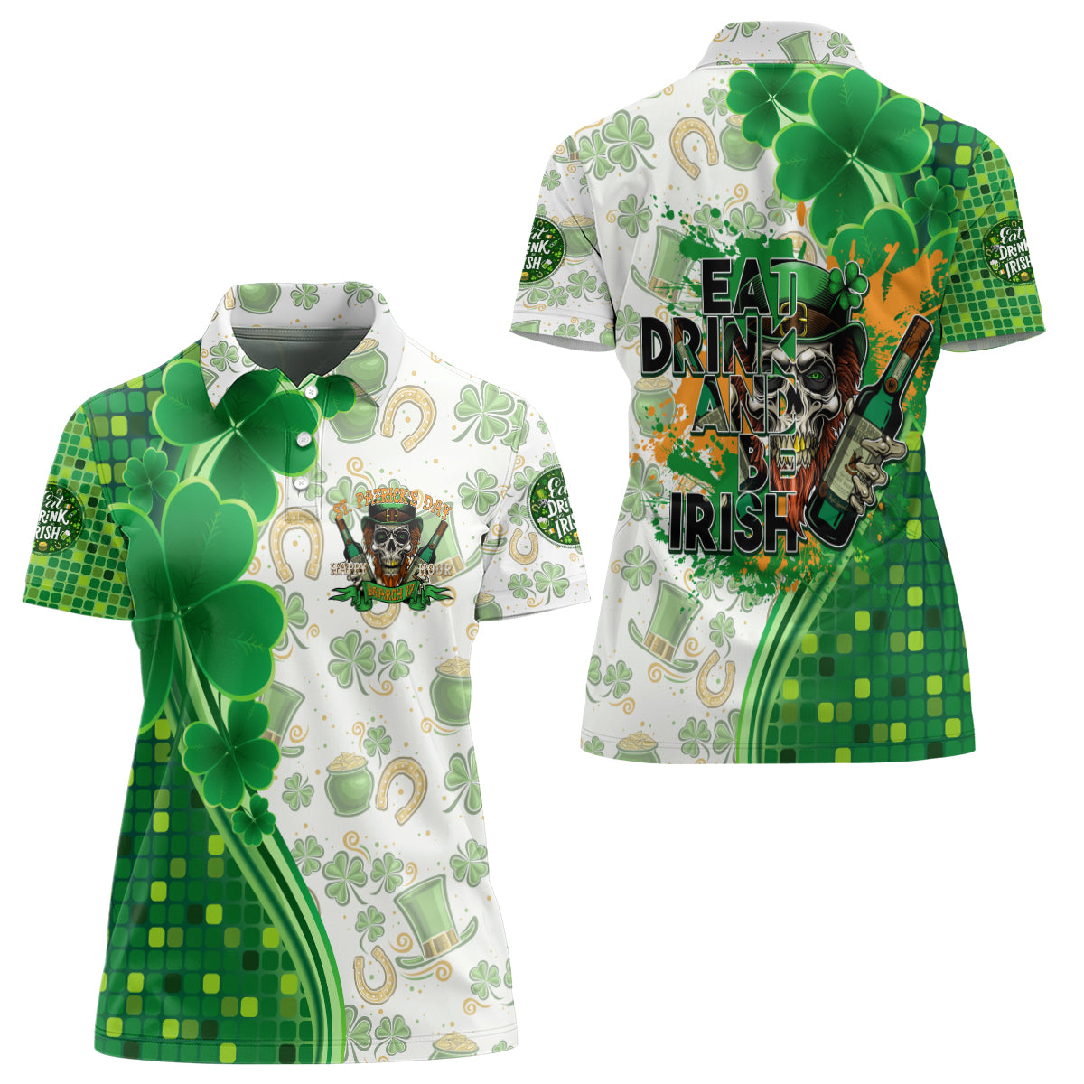 Happy St Patrick's Day Women Polo Shirt Eat Drink and Be Irish - Wonder Print Shop