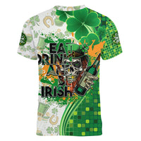 Happy St Patrick's Day Women V Neck T Shirt Eat Drink and Be Irish - Wonder Print Shop