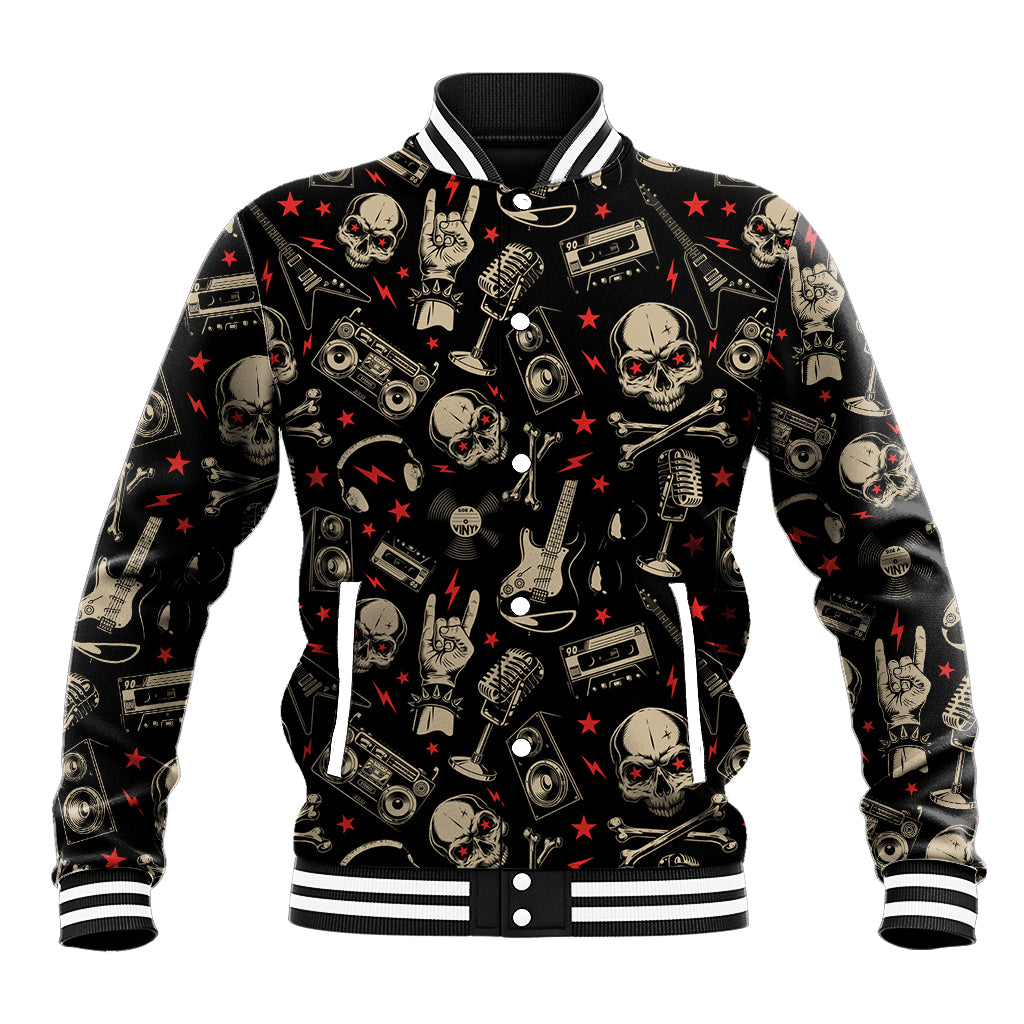 Rock And Roll Skull Pattern Design Baseball Jacket - Wonder Print Shop