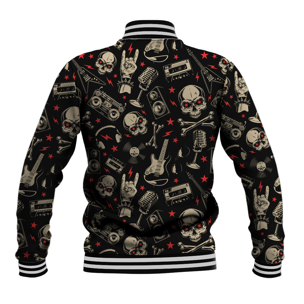 Rock And Roll Skull Pattern Design Baseball Jacket - Wonder Print Shop