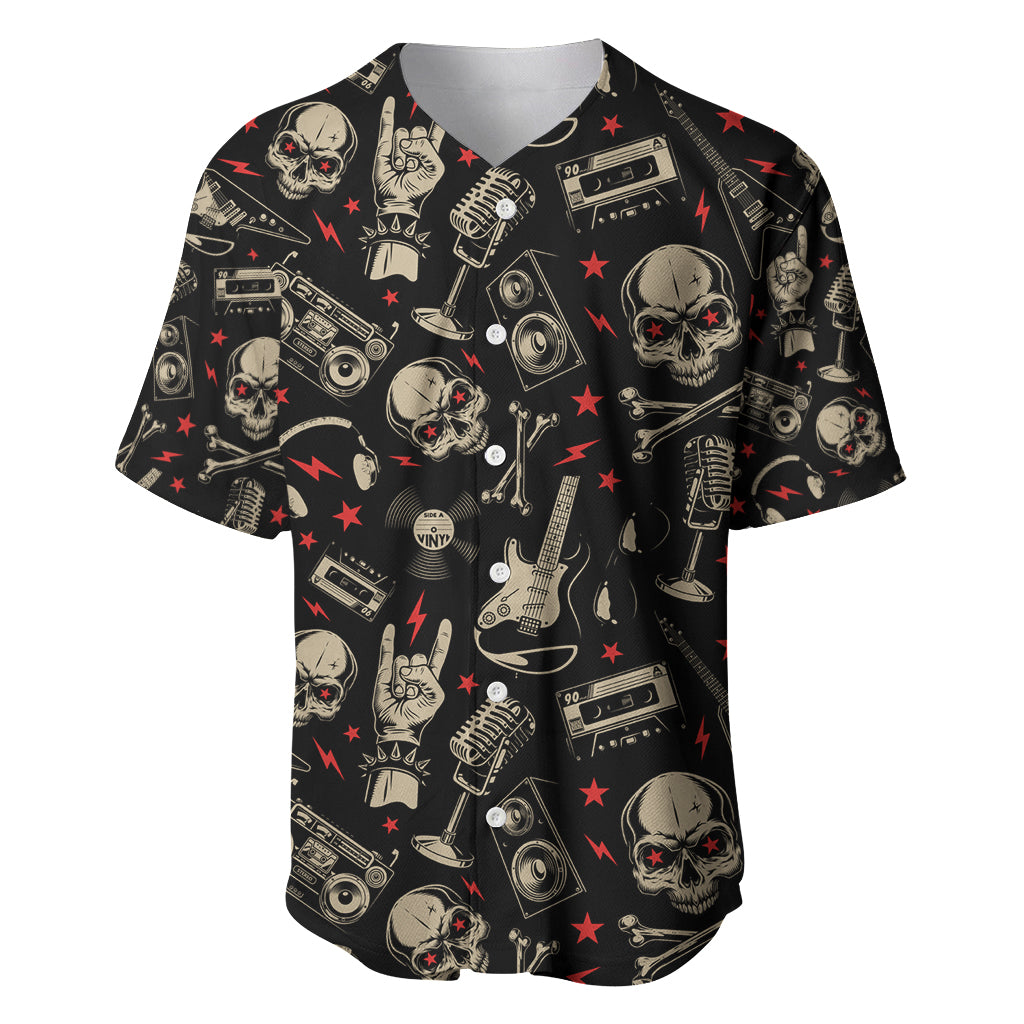 Rock And Roll Skull Pattern Design Baseball Jersey - Wonder Print Shop