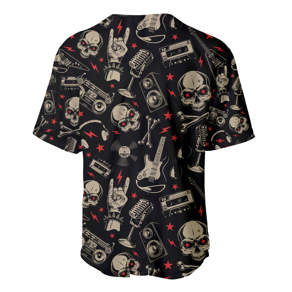 Rock And Roll Skull Pattern Design Baseball Jersey - Wonder Print Shop