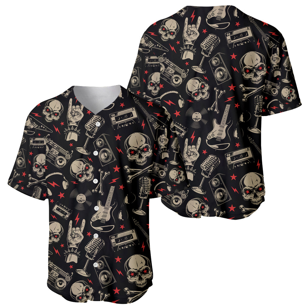 Rock And Roll Skull Pattern Design Baseball Jersey - Wonder Print Shop