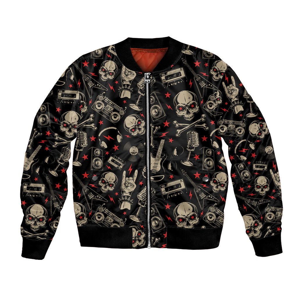 Rock And Roll Skull Pattern Design Bomber Jacket - Wonder Print Shop