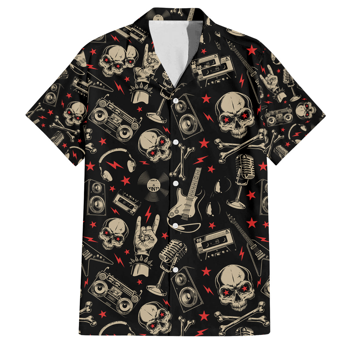 Rock And Roll Skull Pattern Design Family Matching Long Sleeve Bodycon Dress and Hawaiian Shirt - Wonder Print Shop