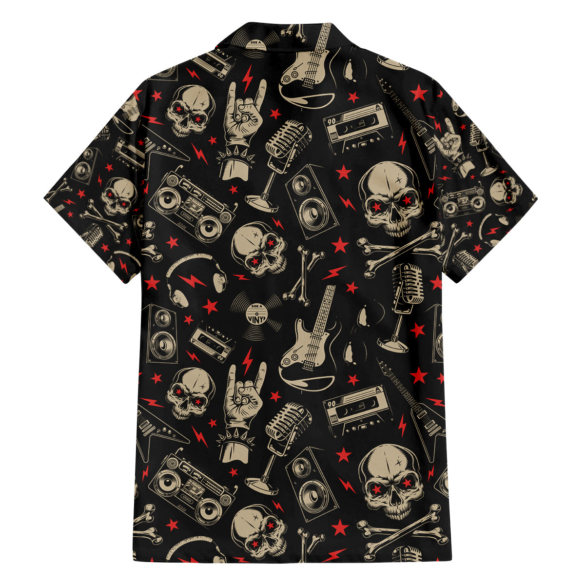 Rock And Roll Skull Pattern Design Family Matching Long Sleeve Bodycon Dress and Hawaiian Shirt - Wonder Print Shop