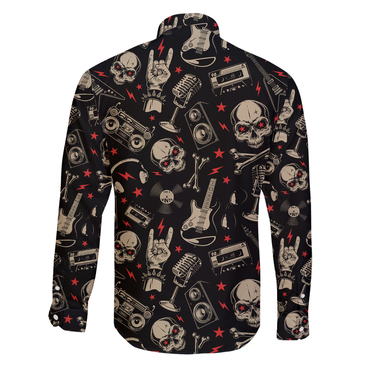 Rock And Roll Skull Pattern Design Family Matching Long Sleeve Bodycon Dress and Hawaiian Shirt - Wonder Print Shop