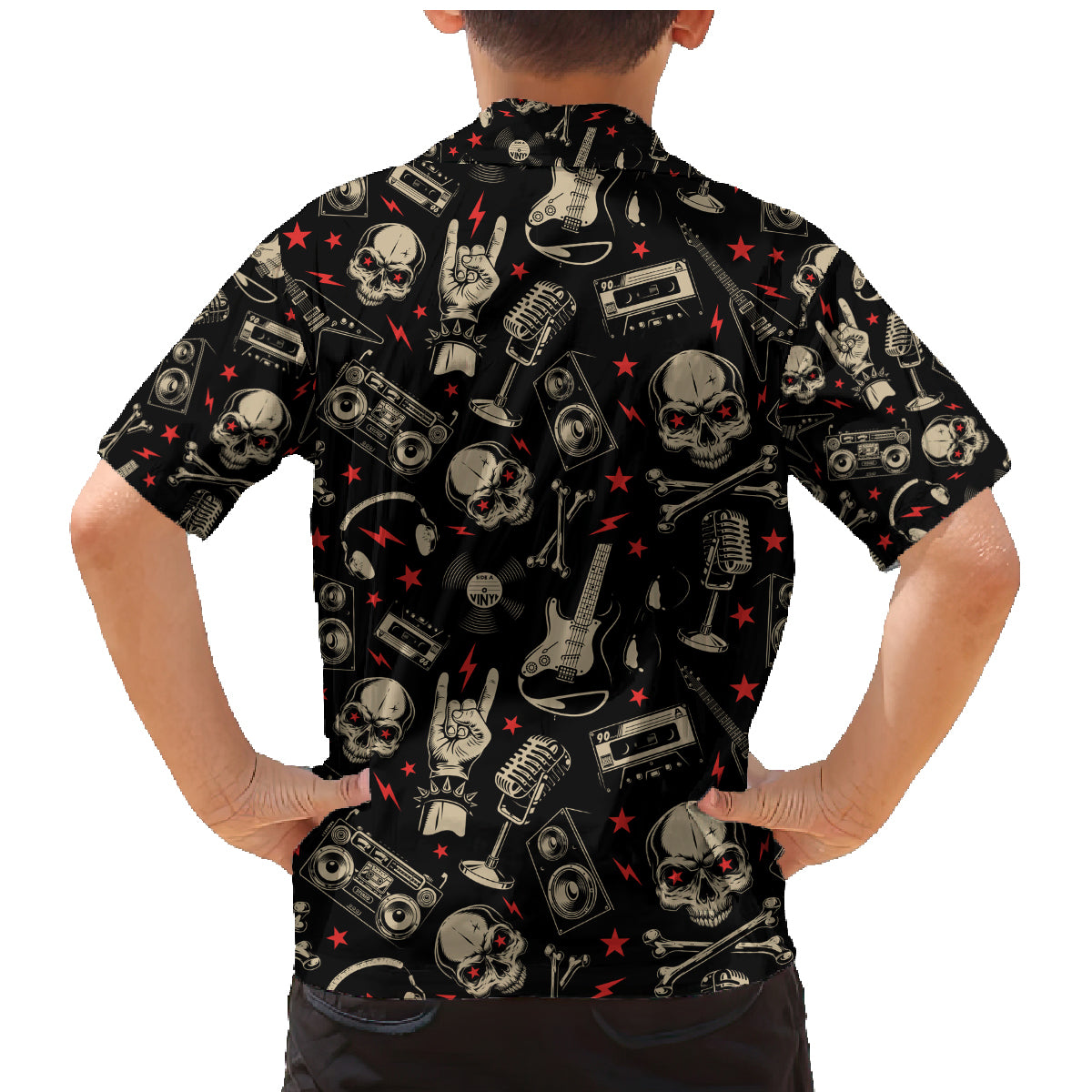 Rock And Roll Skull Pattern Design Family Matching Mermaid Dress and Hawaiian Shirt - Wonder Print Shop